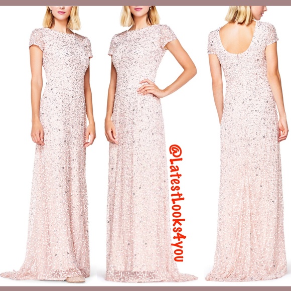New Adrianna Papell sequin scoop‎ back gown blush - Picture 1 of 14